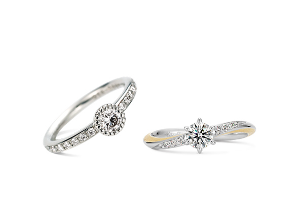 結婚指輪　婚約指輪　アームにメレを配したデザイン