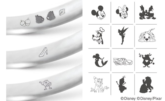 リングの内側にディズニーキャラクターを刻印できる